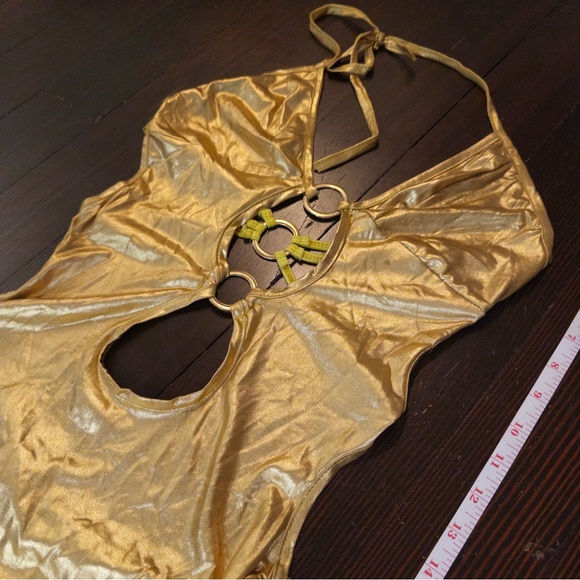 Gold Metallic Cut-Out Mini Dress - Picture 2 of 4